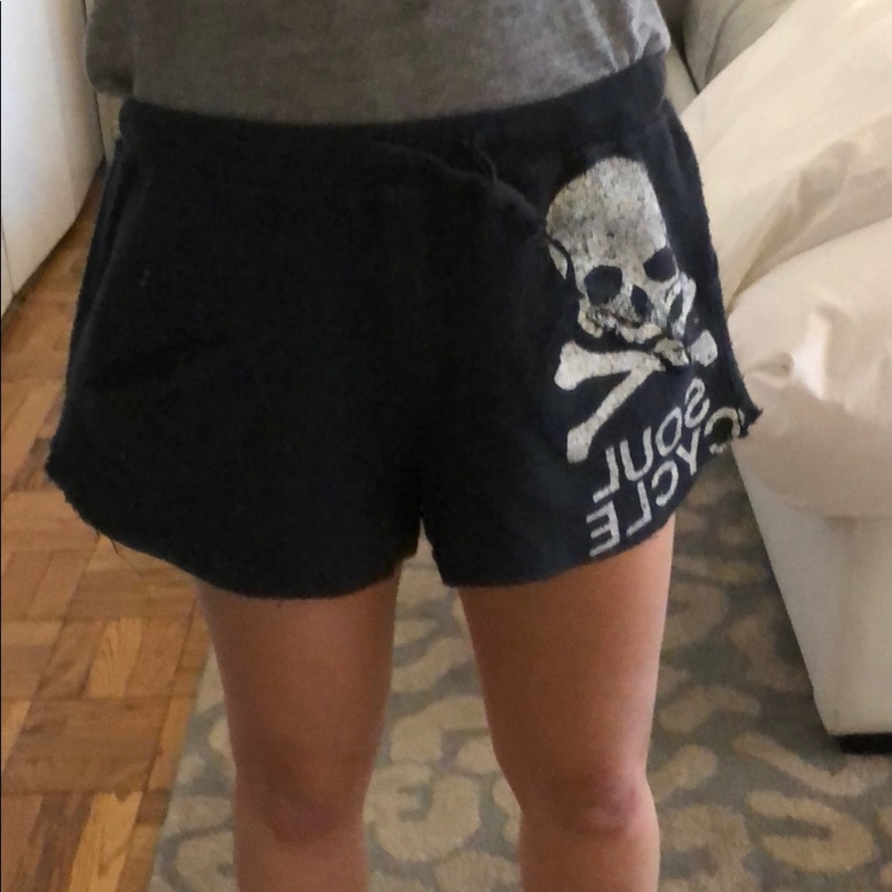 soulcycle distressed logo shorts
